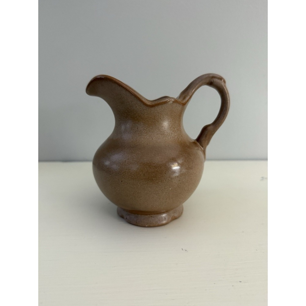 Vintage Frankoma Pottery 5.5" Pitcher Flower Vase Handle Light Brown Tan